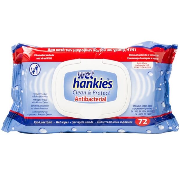 ΜΕΓΑ Wet Hankies Clean & Protect Antibacterial 72τμχ Υγρά Μαντηλάκια