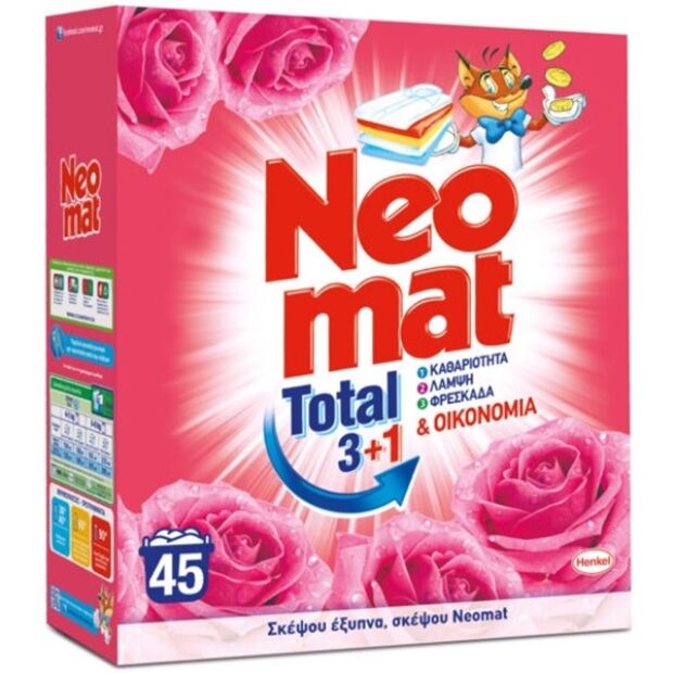 Neomat Σκόνη Πλυντηρίου Ρούχων Τριαντάφυλλο 45 Μεζούρες 2,25 kg